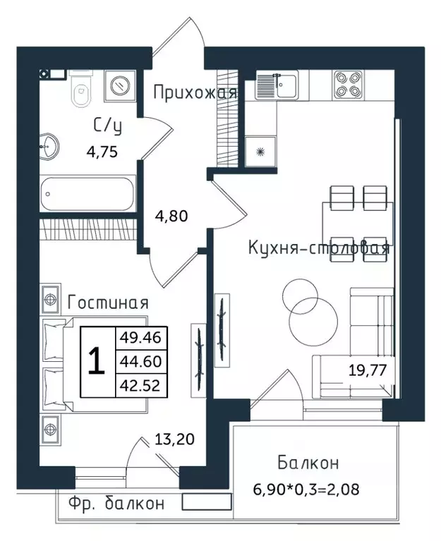 1-к кв. Калининградская область, Янтарный пгт ул. Советская (49.46 м) - Фото 1