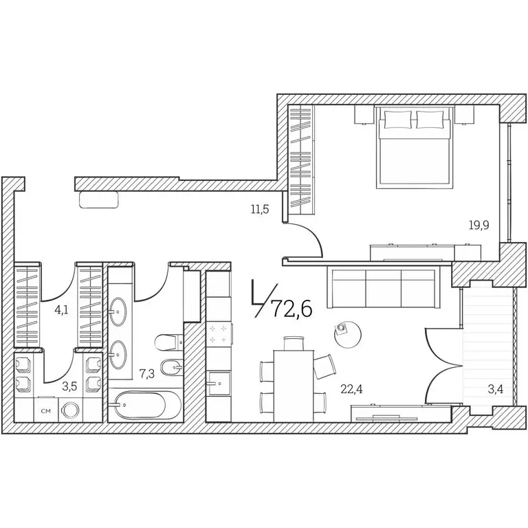 1-комнатная квартира: Тюмень, Первомайская улица, 1Аблок2 (72.6 м) - Фото 2