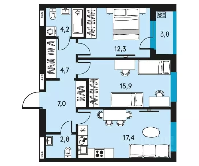 3-к кв. Пермский край, Пермь ул. Пушкина, 91 (66.2 м) - Фото 1