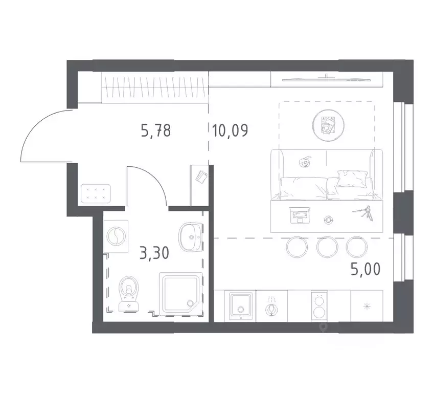Студия Башкортостан, Уфа ул. Рашита Манурова (24.17 м) - Фото 1