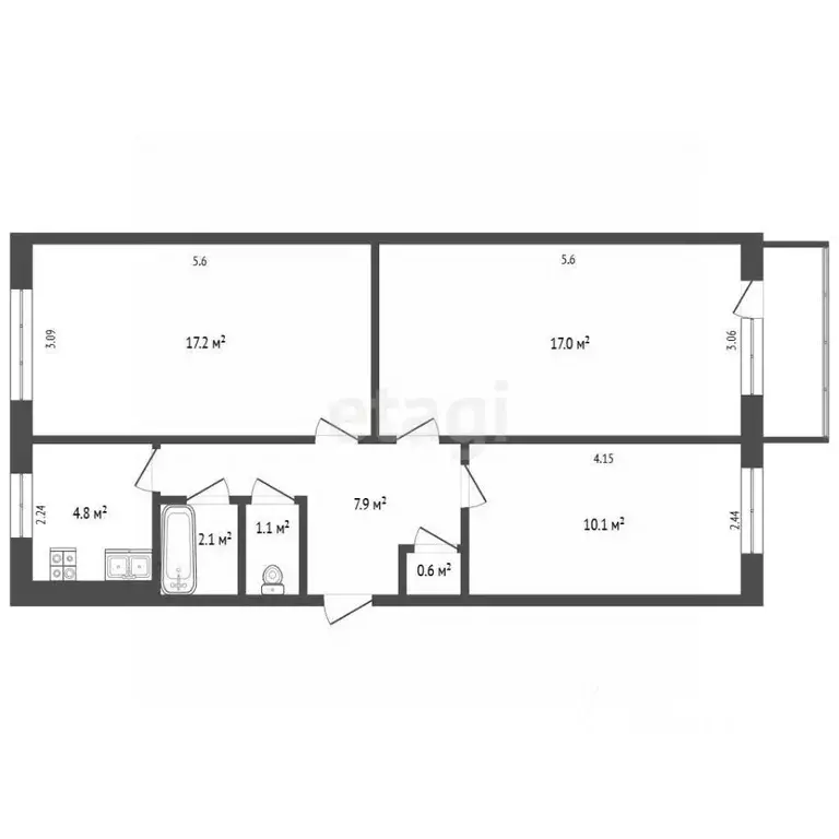Комната Татарстан, Альметьевск ул. Гафиатуллина, 9 (52.0 м) - Фото 2