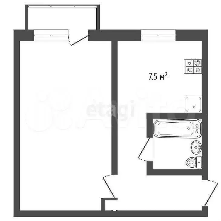 1-к. квартира, 30,7 м, 4/5 эт. - Фото 0