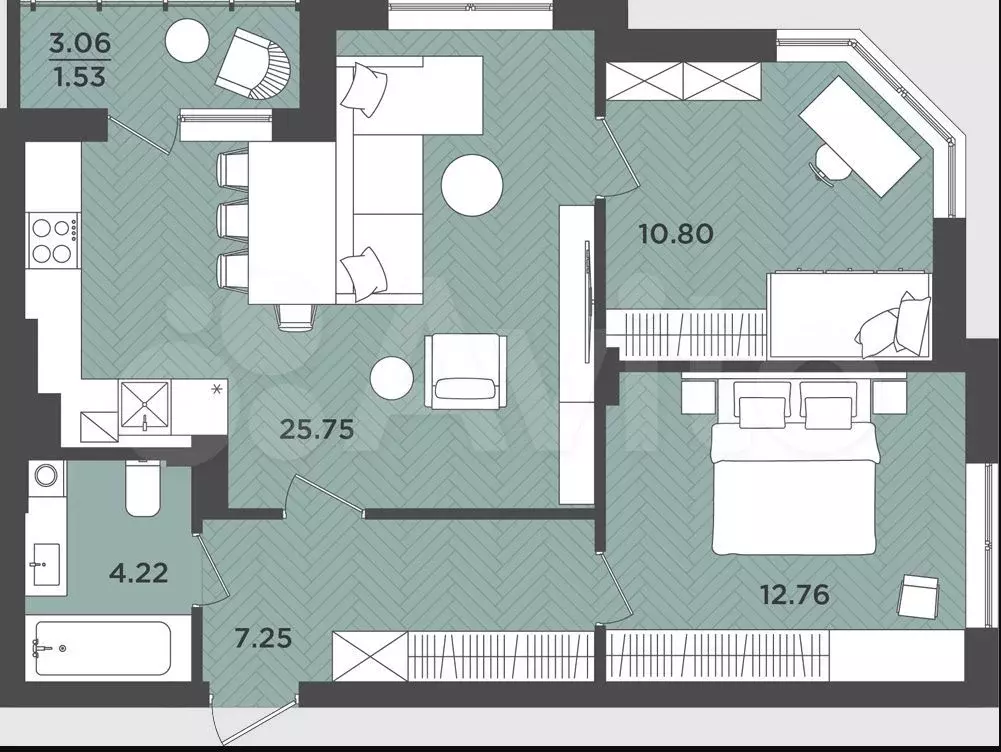 2-к. квартира, 62 м, 1/9 эт. - Фото 1