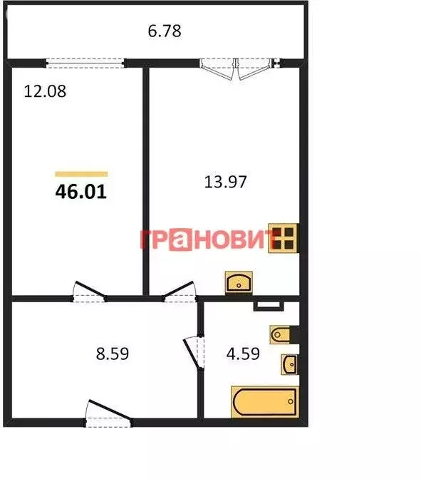 1-комнатная квартира: новосибирск, автогенная улица, 75 (46.01 м) - Фото 0