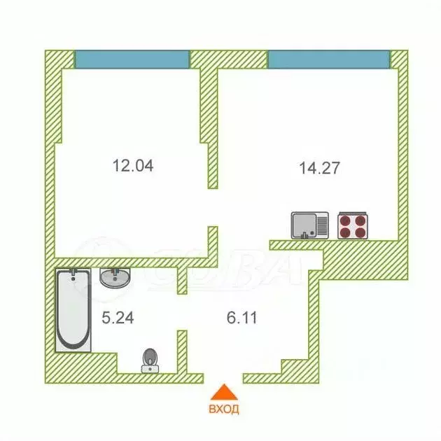 1-к кв. Тюменская область, Тюмень ул. Андрея Кореневского, 7 (35.5 м) - Фото 2