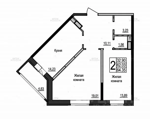 2-к кв. Калужская область, Калуга ул. Белинского, 2А (60.0 м) - Фото 2