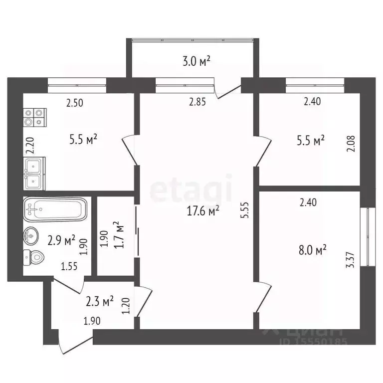 3-к кв. Самарская область, Самара Рыльская ул., 24 (43.0 м) - Фото 1