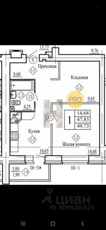 1-к кв. Воронежская область, Воронеж пер. Здоровья, 90Г/1к1 (49.73 м) - Фото 0