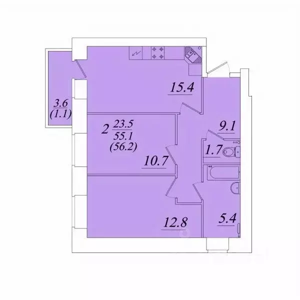 2-к кв. Вологодская область, Вологда  (56.2 м) - Фото 1