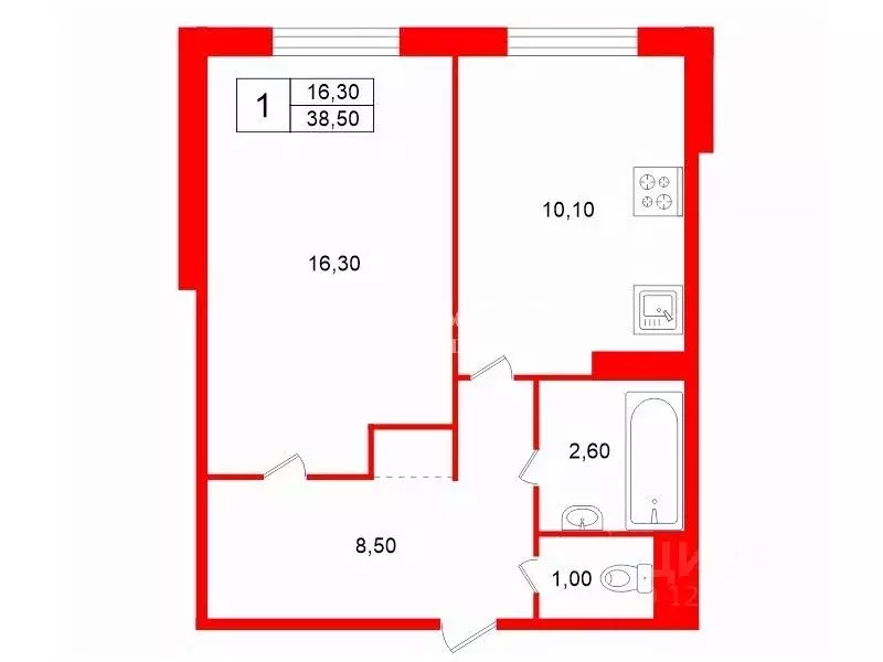 1-к кв. Санкт-Петербург Комендантский просп., 32К1 (38.5 м) - Фото 2
