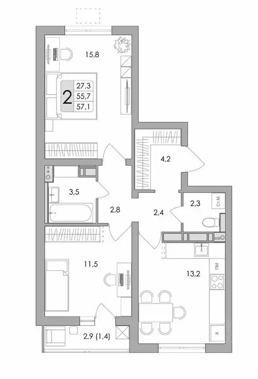 2-к кв. воронежская область, воронеж ул. шишкова, 140б/16 (57.1 м) - Фото 0