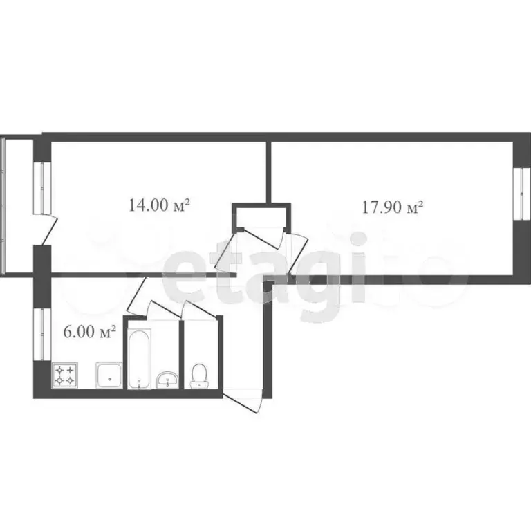 2-к. квартира, 47,7 м, 5/5 эт. - Фото 0