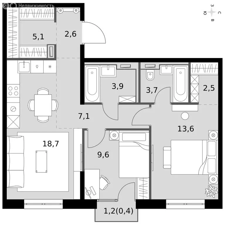 3-комнатная квартира: Казань, ЖК Фриссон (67.2 м) - Фото 2