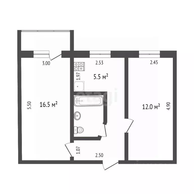 2-к кв. Тюменская область, Тюмень ул. Карла Маркса, 110 (43.0 м) - Фото 0