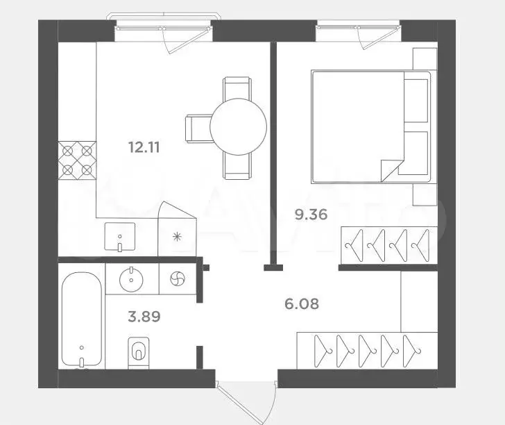 1-к. квартира, 31 м, 3/3 эт. - Фото 0