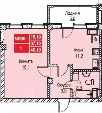 1-к кв. Нижегородская область, Нижний Новгород ул. Июльских Дней (40.2 ... - Фото 0