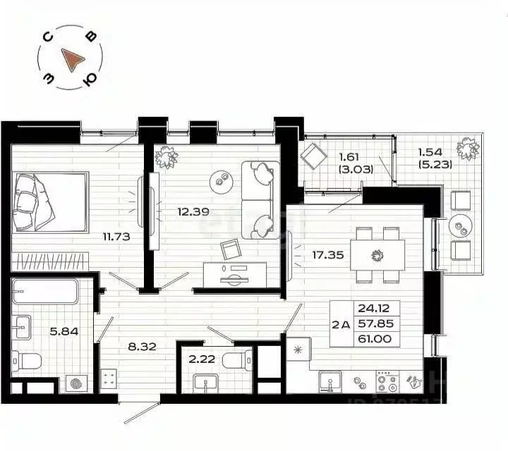 2-к кв. Татарстан, Казань ул. Галиаскара Камала, 39 (61.0 м) - Фото 1