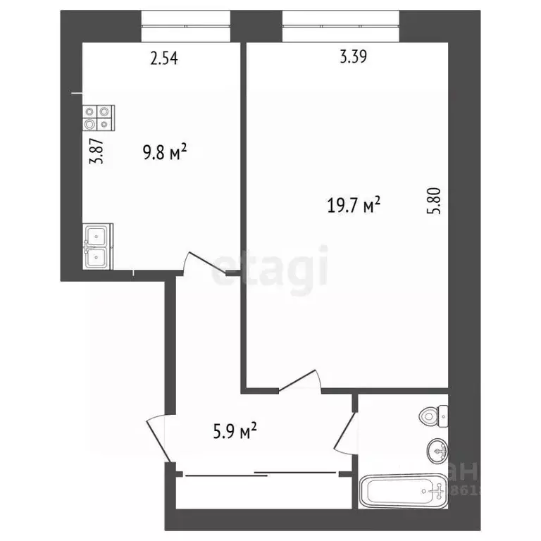 1-к кв. Омская область, Омск ул. Дмитриева, 5/3 (39.6 м) - Фото 1