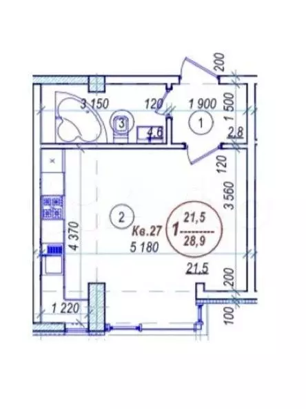 Квартира-студия, 29 м, 3/5 эт. - Фото 0