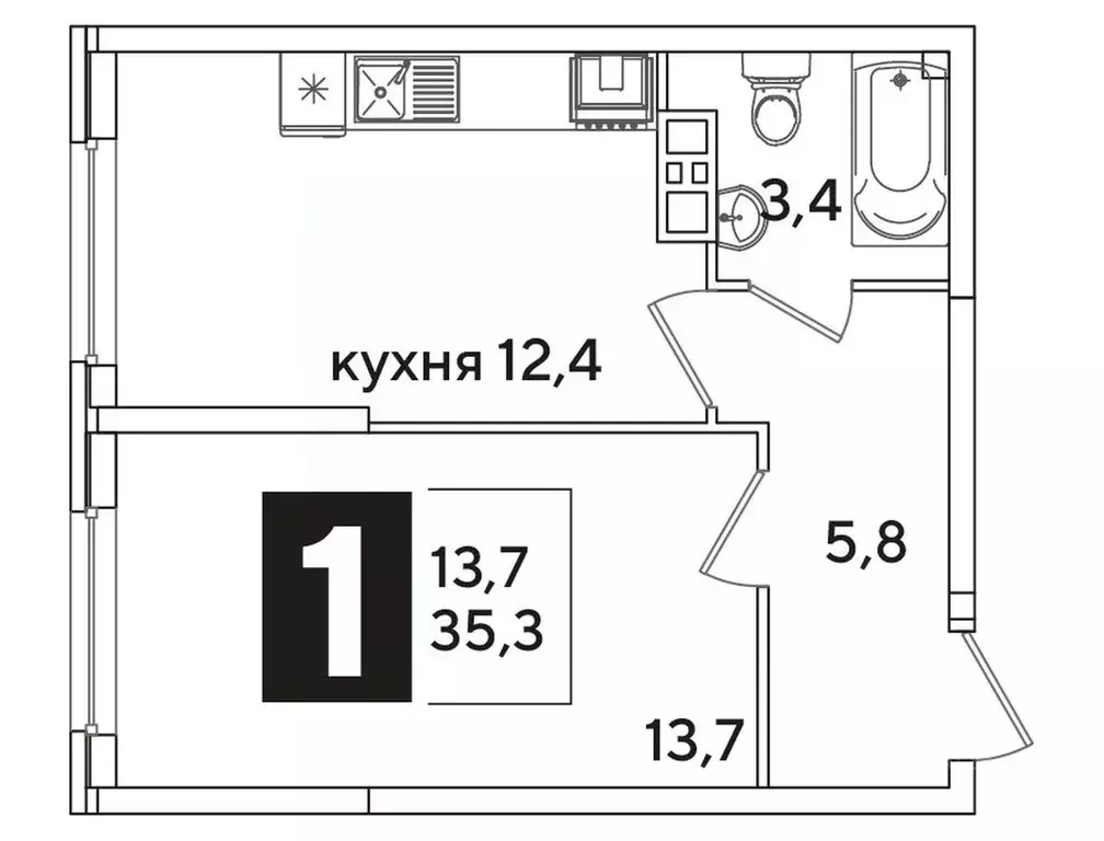 Студия Краснодарский край, Краснодар ул. Ивана Беличенко, 91 (35.3 м) - Фото 1