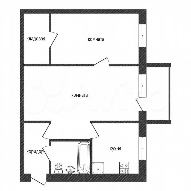 2-к. квартира, 43,6 м, 4/5 эт. - Фото 0