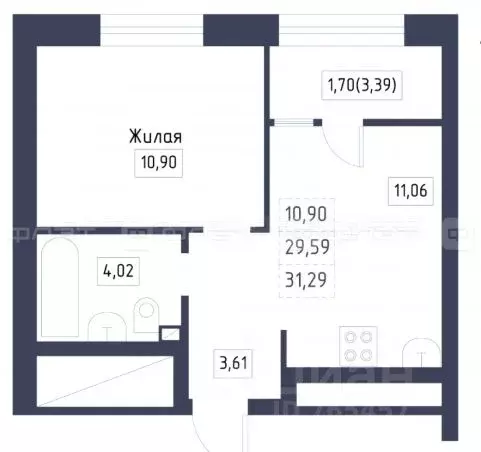 1-к кв. Татарстан, Казань ул. Михаила Миля, 11 (33.0 м) - Фото 2