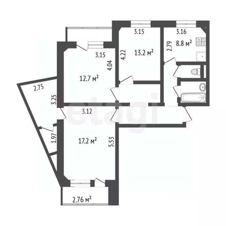 3-к кв. Белгородская область, Белгород ул. Щорса, 47а (77.9 м) - Фото 2