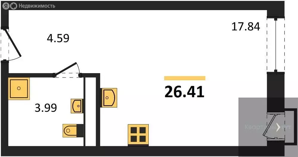 Квартира-студия: Воронеж, набережная Чуева, 7 (26.41 м) - Фото 1