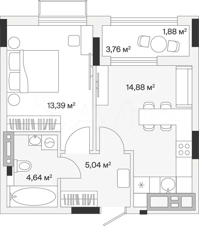 1-к. квартира, 39,8 м, 7/7 эт. - Фото 0