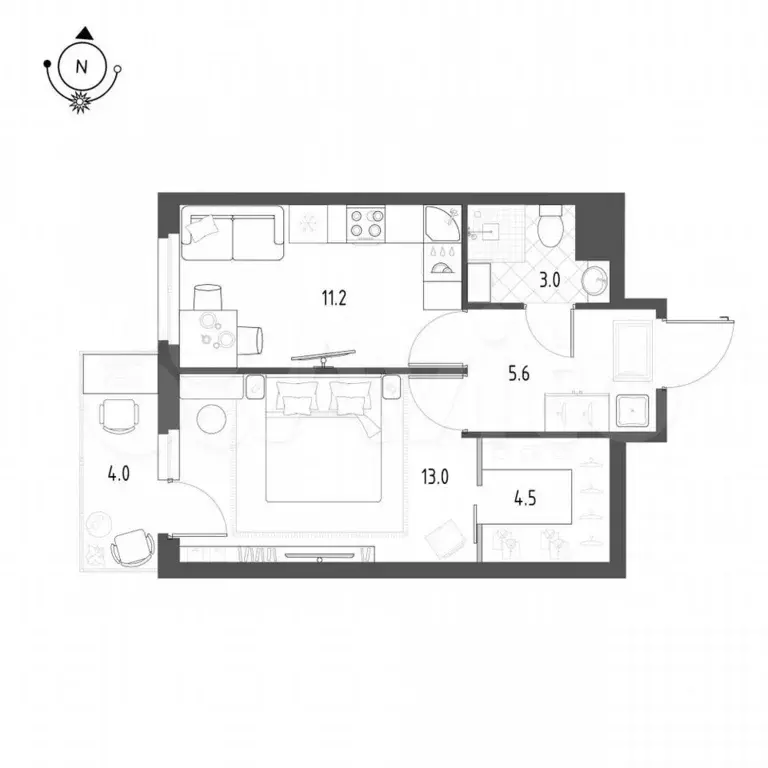 1-к. квартира, 38,4 м, 22/25 эт. - Фото 0