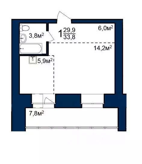 Студия Амурская область, Благовещенск 224-й кв-л,  (33.8 м) - Фото 0