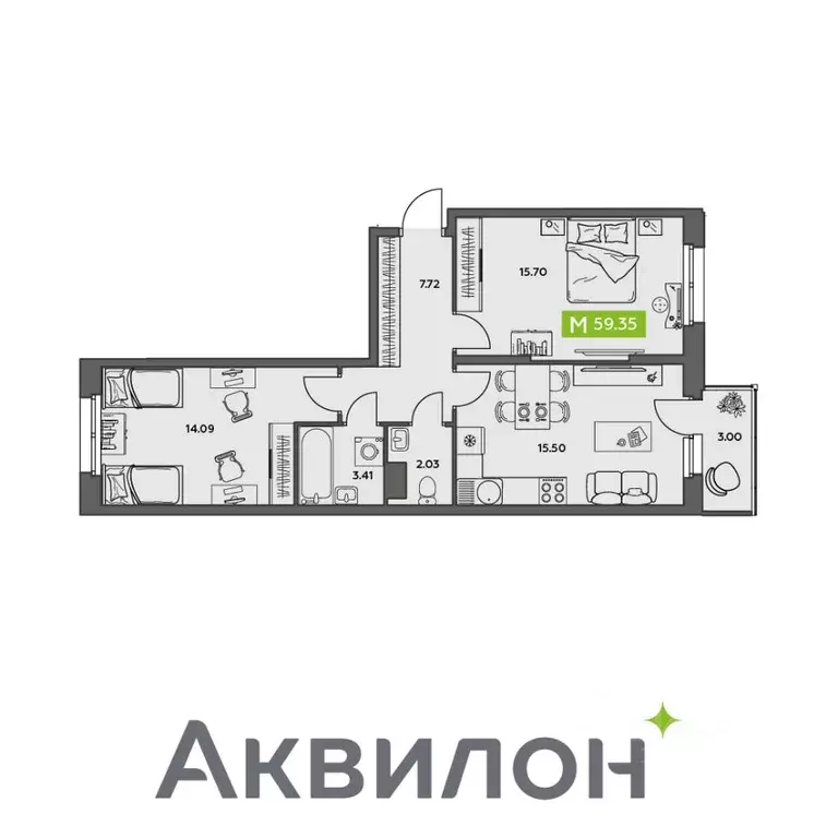 2-к кв. Архангельская область, Северодвинск  (59.35 м) - Фото 0