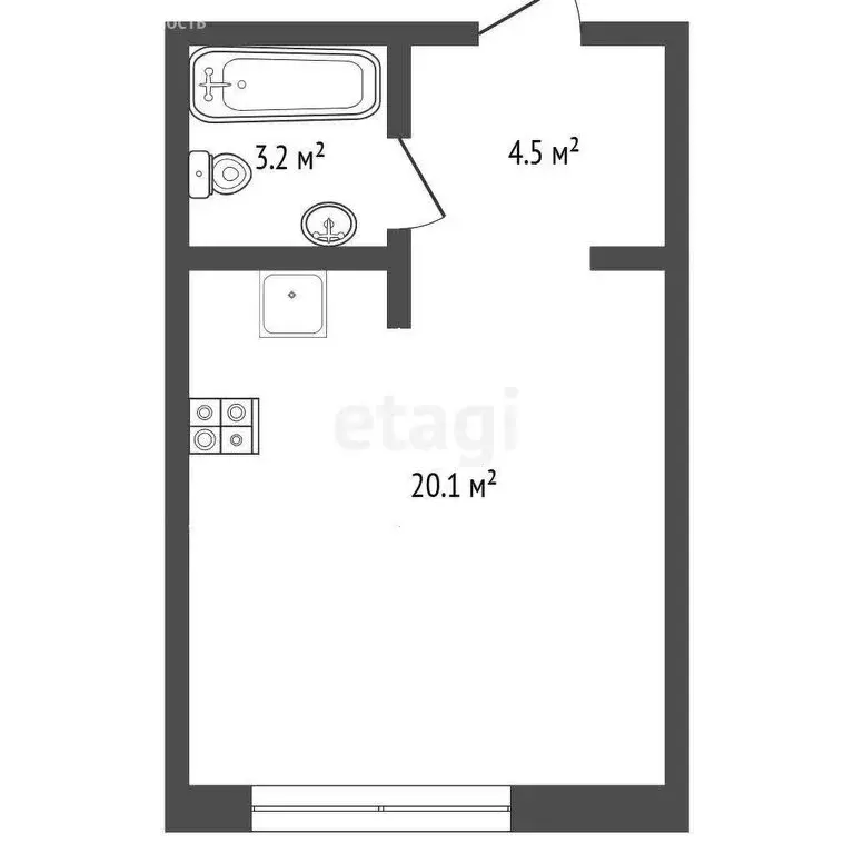 Квартира-студия: Тюмень, улица Николая Ростовцева, 24 (27.4 м) - Фото 0