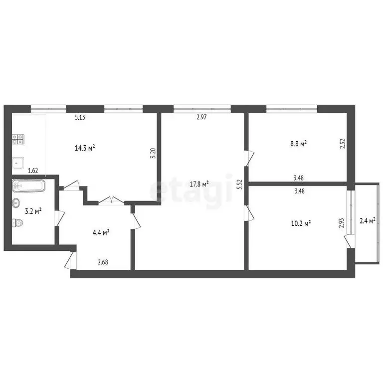 3-комнатная квартира: Бирск, Интернациональная улица, 120 (59.3 м) - Фото 0