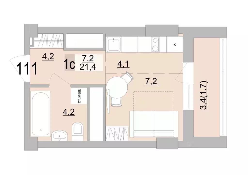 Студия Свердловская область, Екатеринбург ул. Черкасская, 5к3 (21.4 м) - Фото 1