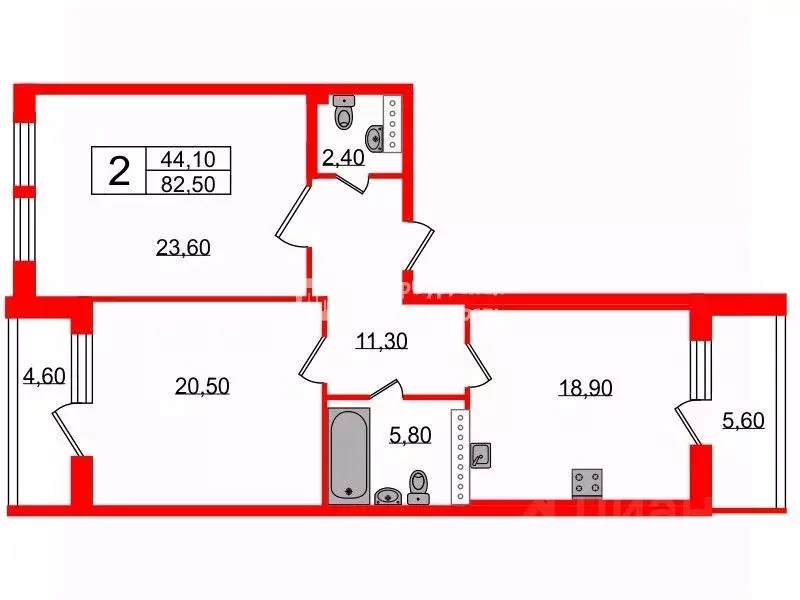 2-к кв. Санкт-Петербург Варшавская ул., 9к1 (82.5 м) - Фото 1