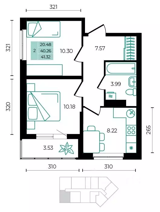 2-к кв. Адыгея, Майкопский район, пос. Тульский ул. Заречная (41.32 м) - Фото 1