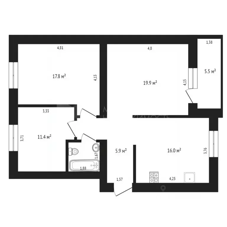 3-к кв. Тюменская область, Тюмень ул. Ветеранов Труда, 1/1 (75.8 м) - Фото 0
