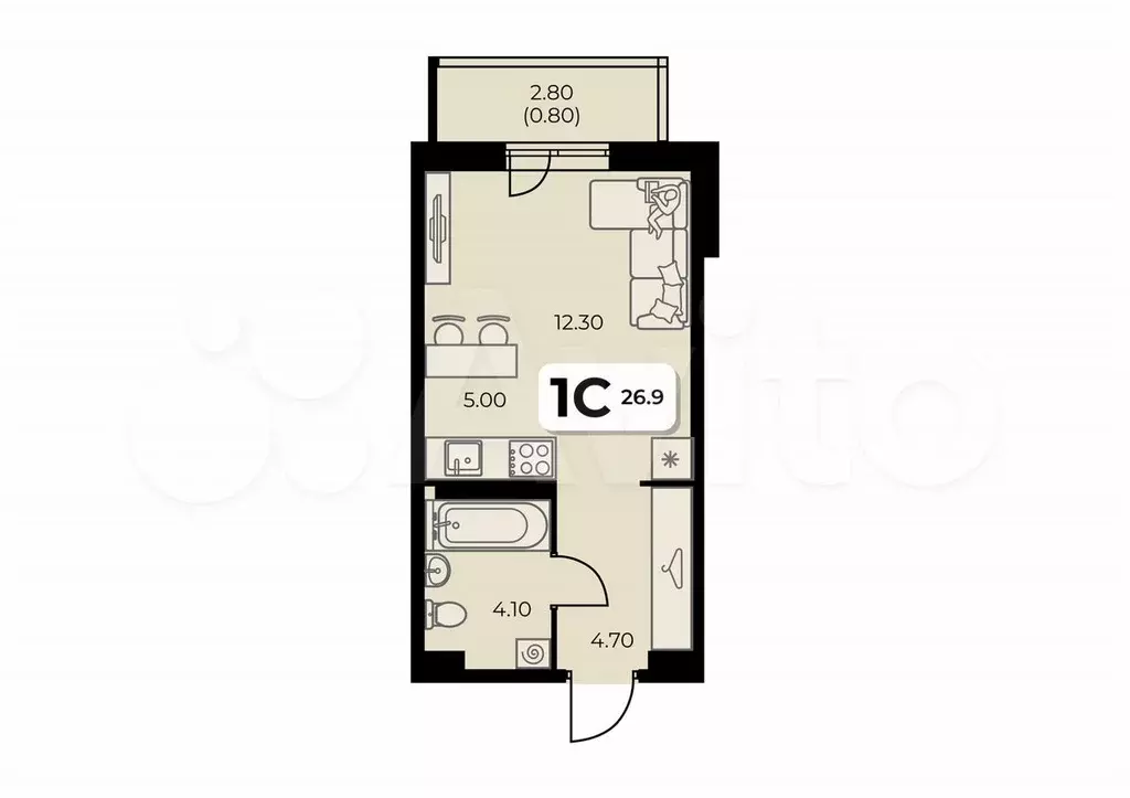 Квартира-студия, 26,9 м, 7/8 эт. - Фото 0