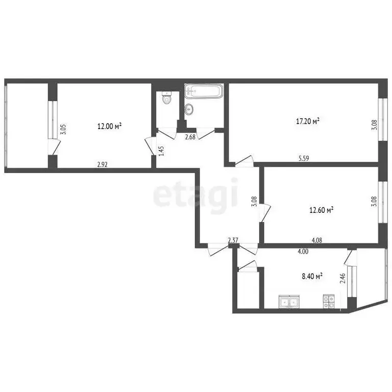 3-комнатная квартира: Чебоксары, Гражданская улица, 101 (66 м) - Фото 1