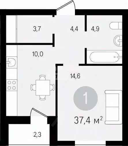 1-к кв. Тюменская область, Тюмень ул. 50 лет Октября, 57В (36.6 м) - Фото 2
