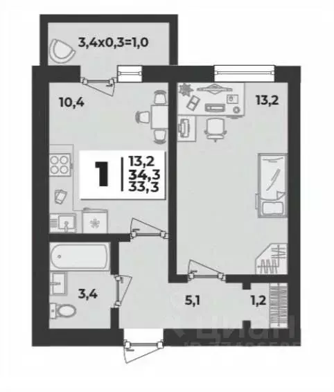 1-к кв. Адыгея, Тахтамукайский район, Старобжегокайское с/пос, Новая ... - Фото 2