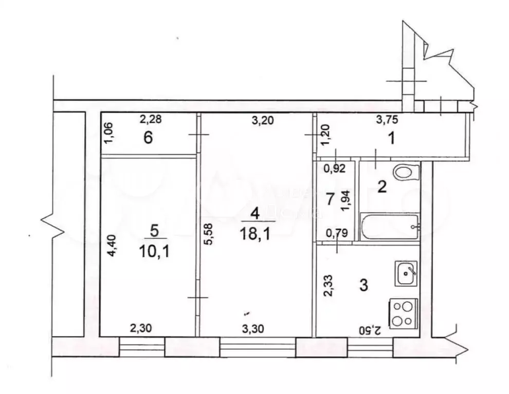2-к. квартира, 45,6 м, 1/5 эт. - Фото 0