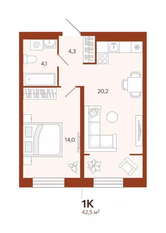 1-к кв. Тюменская область, Тюмень ул. Новаторов, 30 (42.54 м) - Фото 0