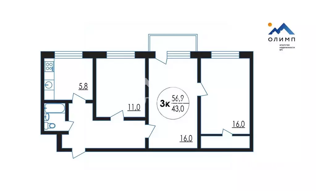 3-к кв. Ярославская область, Ярославль ул. Блюхера, 33 (56.9 м) - Фото 2