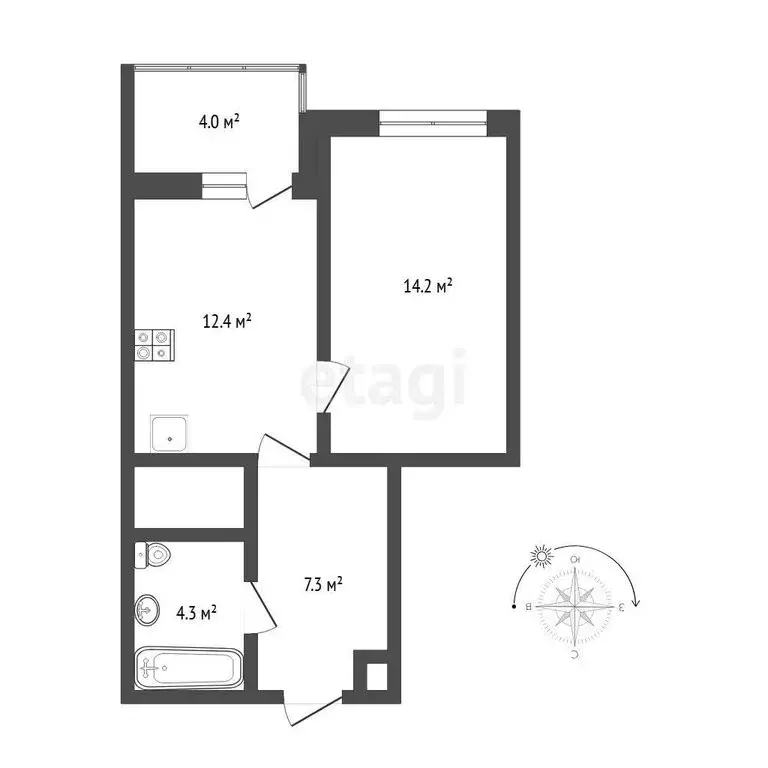 1-комнатная квартира: Тюмень, улица Мельникайте, 2к17 (38.4 м) - Фото 1