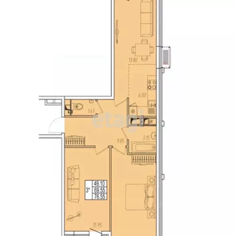 2-к кв. Краснодарский край, Анапа ул. Омелькова, 93 (76.55 м) - Фото 2