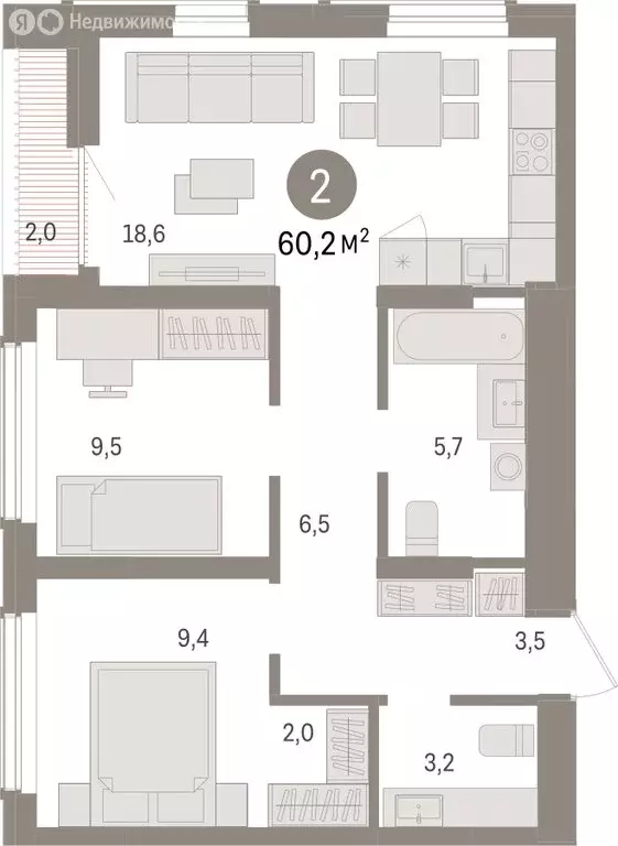 2-комнатная квартира: Новосибирск, улица Аэропорт (60.16 м) - Фото 1