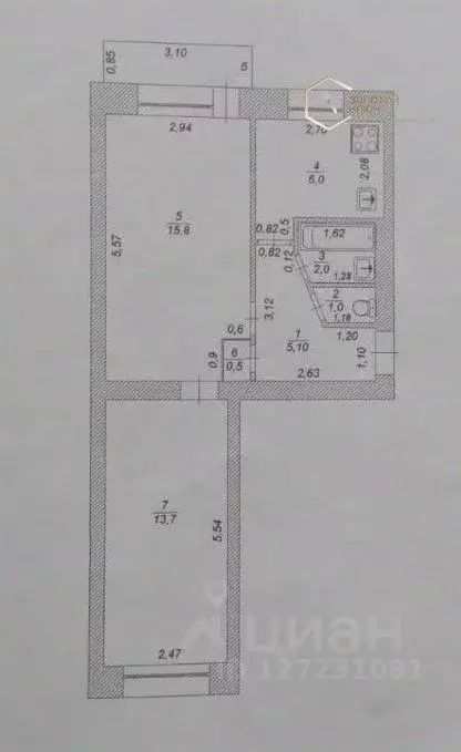 2-к кв. Ульяновская область, Димитровград ул. Куйбышева, 46 (44.1 м) - Фото 1