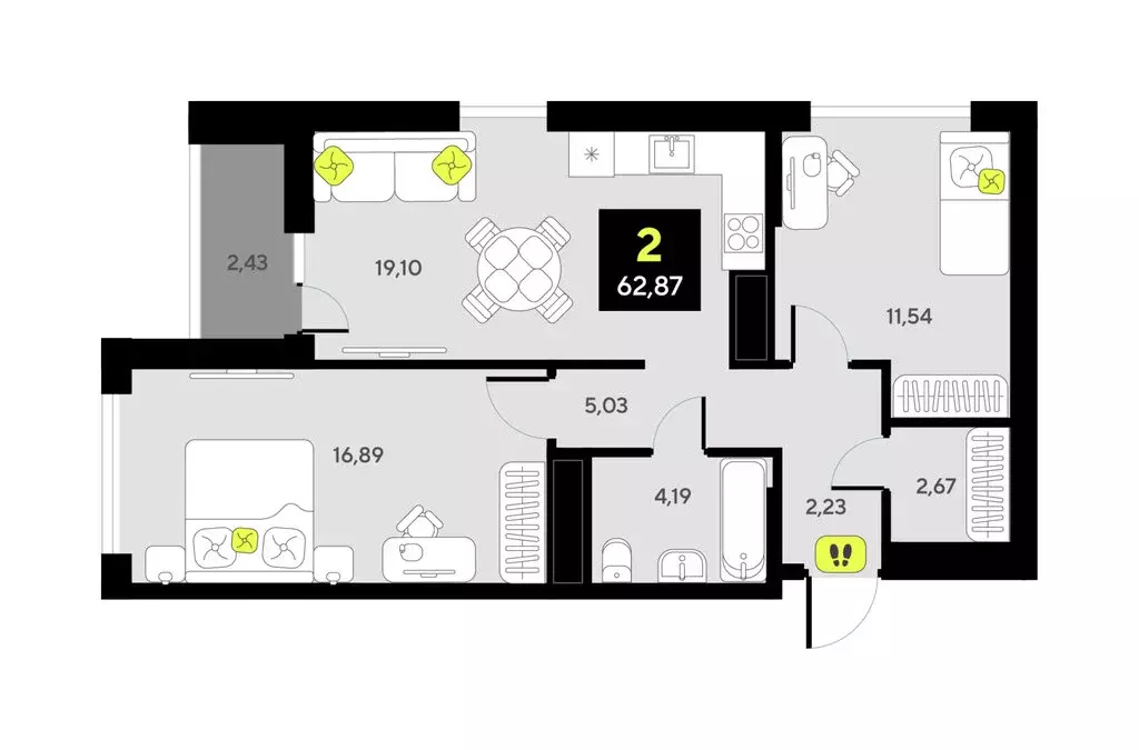 2-комнатная квартира: Тюмень, улица Андрея Приказнова, 1 (59.8 м) - Фото 1